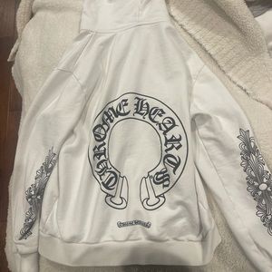 CHROME HEARTS classic horseshoe white zipup hoodie